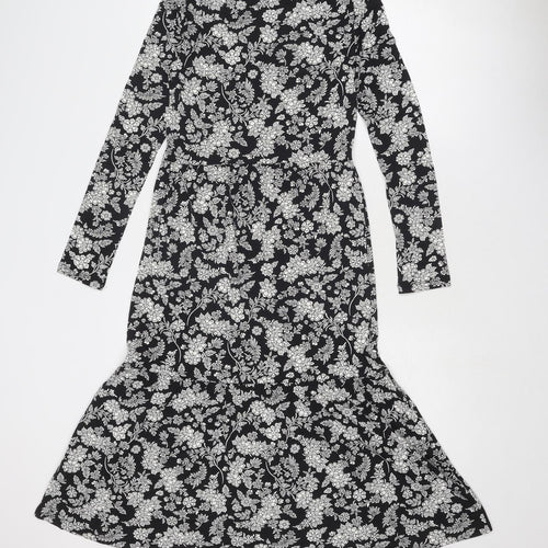 Marks and Spencer Womens Black Floral Viscose Trapeze & Swing Size 6 Round Neck Pullover