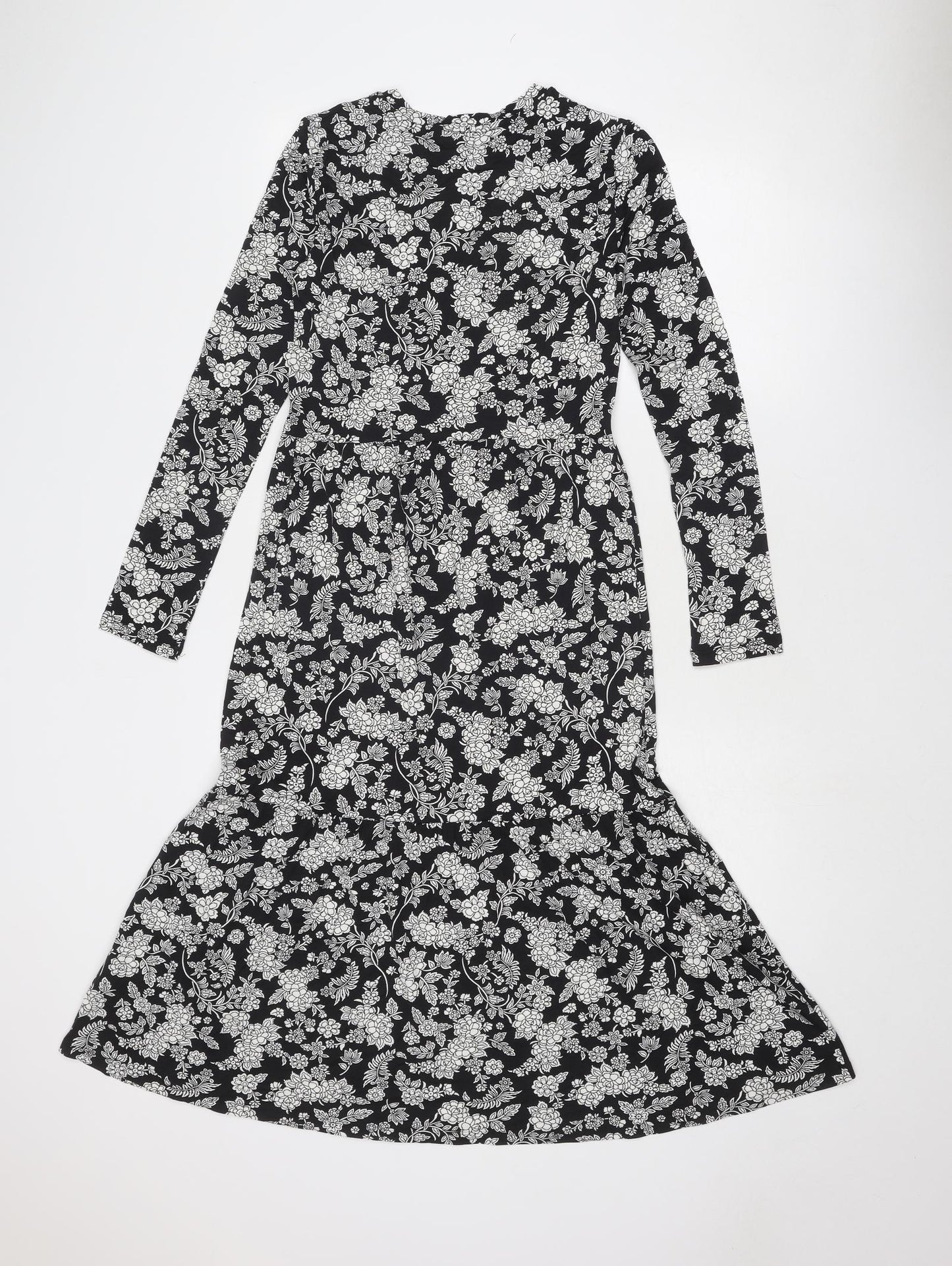 Marks and Spencer Womens Black Floral Viscose Trapeze & Swing Size 6 Round Neck Pullover