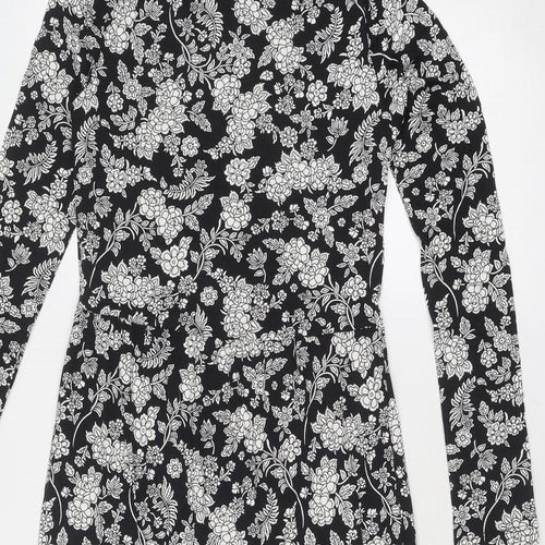 Marks and Spencer Womens Black Floral Viscose Trapeze & Swing Size 6 Round Neck Pullover