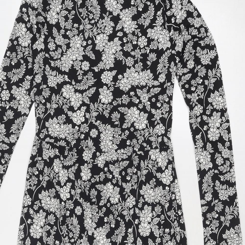 Marks and Spencer Womens Black Floral Viscose Trapeze & Swing Size 6 Round Neck Pullover