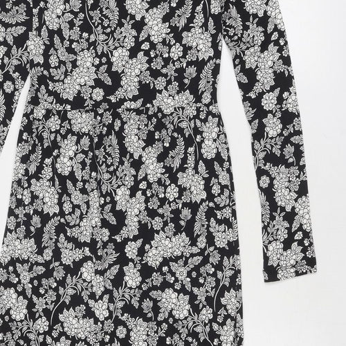 Marks and Spencer Womens Black Floral Viscose Trapeze & Swing Size 6 Round Neck Pullover