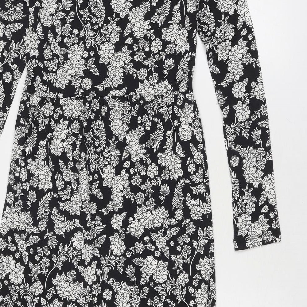 Marks and Spencer Womens Black Floral Viscose Trapeze & Swing Size 6 Round Neck Pullover
