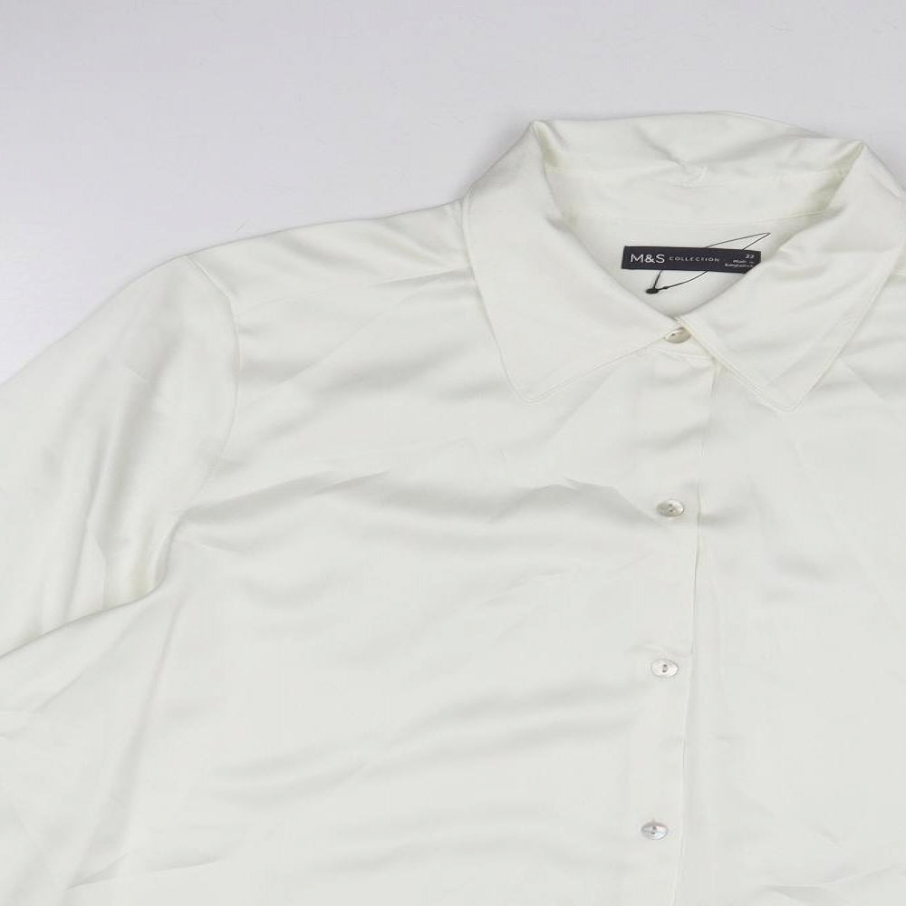 Marks and Spencer Womens White Polyester Basic Button-Up Size 22 Collared