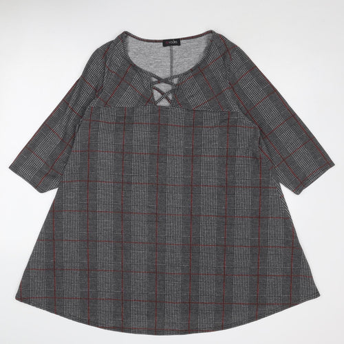Yours Womens Grey Plaid Polyester Trapeze & Swing Size 16 Round Neck Pullover