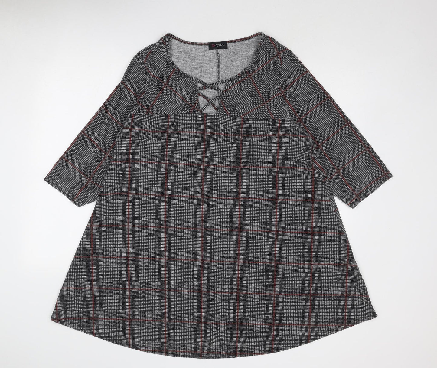 Yours Womens Grey Plaid Polyester Trapeze & Swing Size 16 Round Neck Pullover