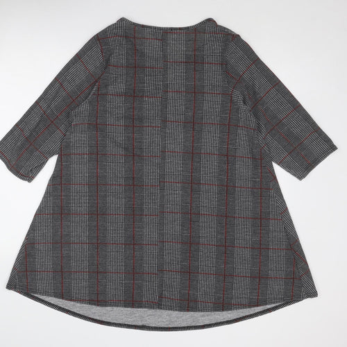Yours Womens Grey Plaid Polyester Trapeze & Swing Size 16 Round Neck Pullover