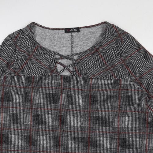 Yours Womens Grey Plaid Polyester Trapeze & Swing Size 16 Round Neck Pullover
