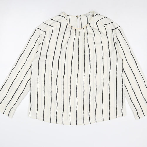 Marks and Spencer Womens Ivory Striped Polyester Basic Blouse Size 10 Round Neck