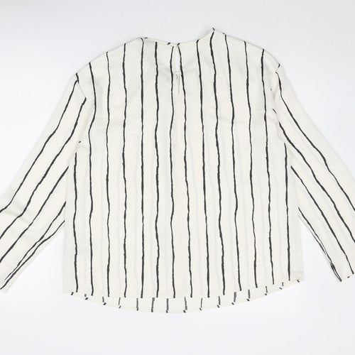 Marks and Spencer Womens Ivory Striped Polyester Basic Blouse Size 10 Round Neck