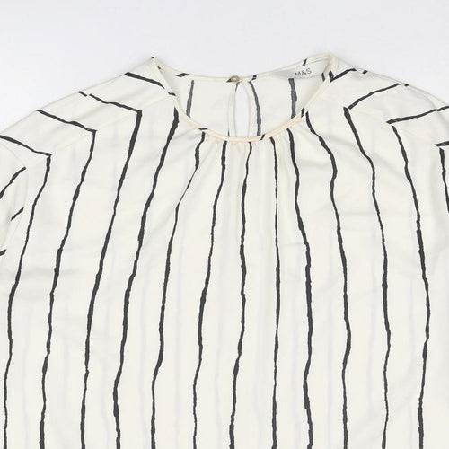 Marks and Spencer Womens Ivory Striped Polyester Basic Blouse Size 10 Round Neck