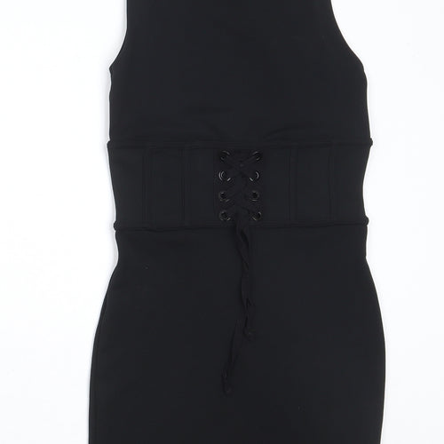 River Island Womens Black Polyester Shift Size 6 Round Neck Zip