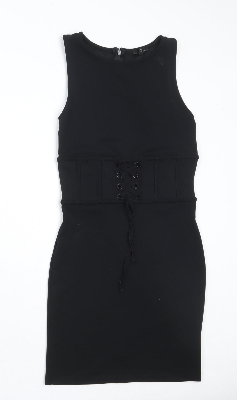 River Island Womens Black Polyester Shift Size 6 Round Neck Zip
