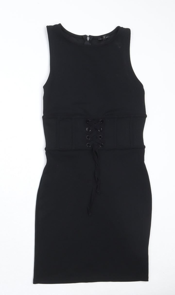 River Island Womens Black Polyester Shift Size 6 Round Neck Zip