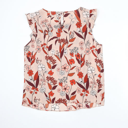 Debenhams Womens Pink Floral Polyester Basic Blouse Size 16 Boat Neck