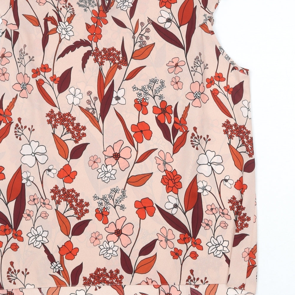 Debenhams Womens Pink Floral Polyester Basic Blouse Size 16 Boat Neck