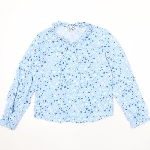 Hartwell Womens Blue Floral Viscose Basic Blouse Size 12 V-Neck