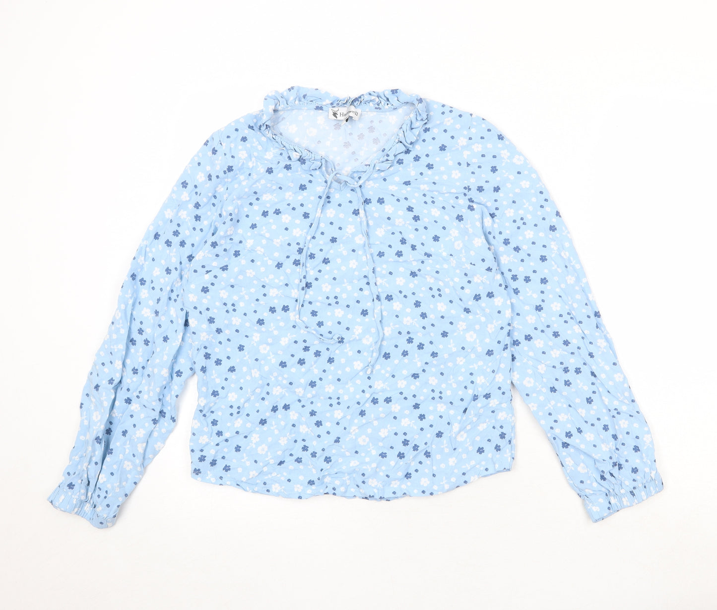 Hartwell Womens Blue Floral Viscose Basic Blouse Size 12 V-Neck