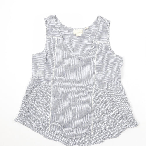 Cynthia Rowley Womens Blue Striped Linen Basic Tank Size M V-Neck
