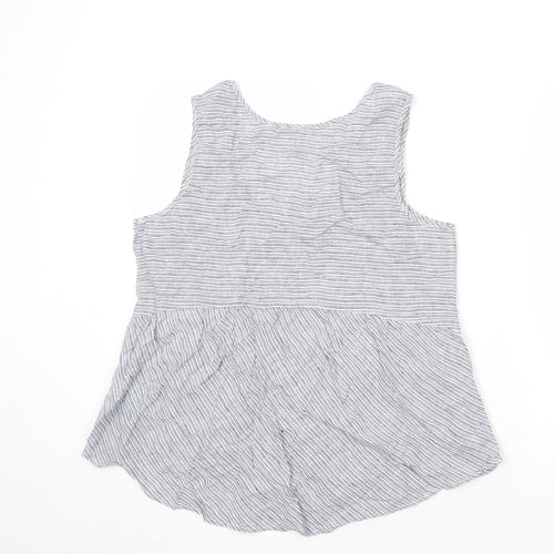 Cynthia Rowley Womens Blue Striped Linen Basic Tank Size M V-Neck