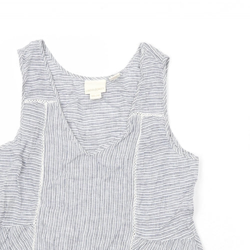Cynthia Rowley Womens Blue Striped Linen Basic Tank Size M V-Neck