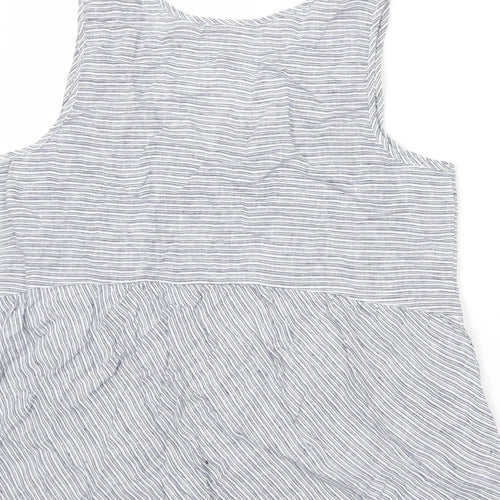 Cynthia Rowley Womens Blue Striped Linen Basic Tank Size M V-Neck