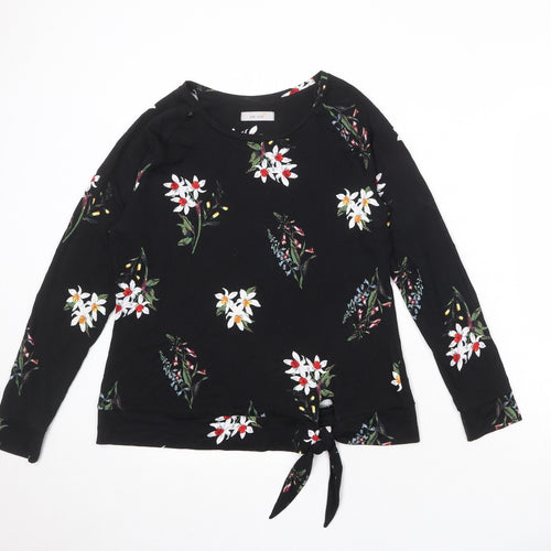 Per Una Womens Black Floral Viscose Basic Blouse Size 12 Boat Neck - Tie Front Detail