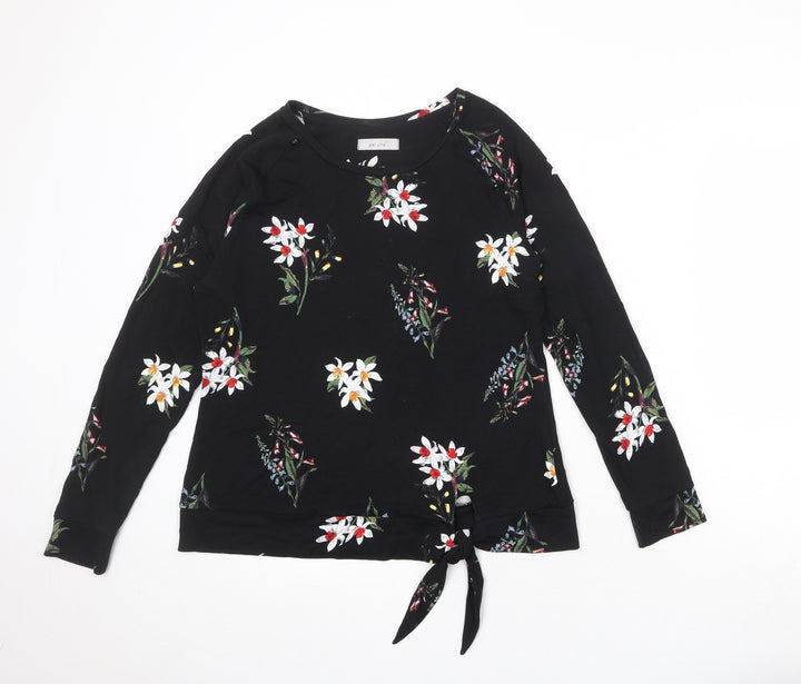Per Una Womens Black Floral Viscose Basic Blouse Size 12 Boat Neck - Tie Front Detail
