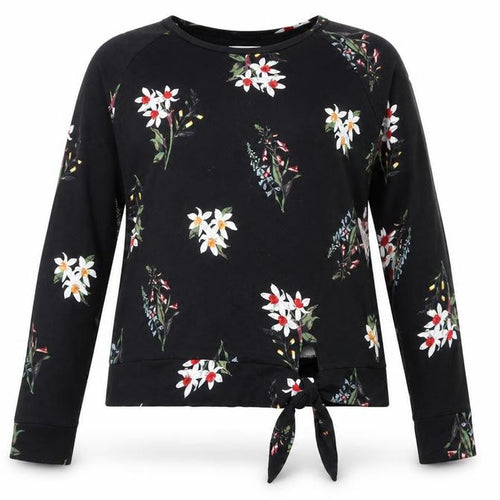 Per Una Womens Black Floral Viscose Basic Blouse Size 12 Boat Neck - Tie Front Detail