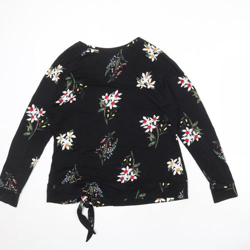 Per Una Womens Black Floral Viscose Basic Blouse Size 12 Boat Neck - Tie Front Detail
