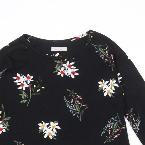 Per Una Womens Black Floral Viscose Basic Blouse Size 12 Boat Neck - Tie Front Detail