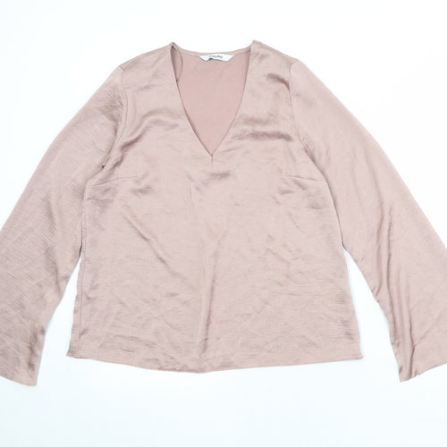 Everyday Womens Pink Polyester Basic Blouse Size 10 V-Neck