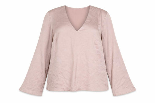 Front view of Everyday women’s pink polyester basic blouse, size UK 10, v-neck