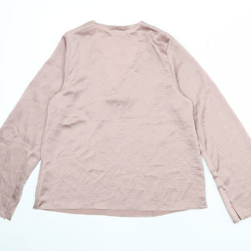 Everyday Womens Pink Polyester Basic Blouse Size 10 V-Neck