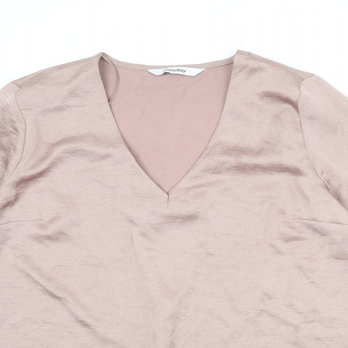 Everyday Womens Pink Polyester Basic Blouse Size 10 V-Neck