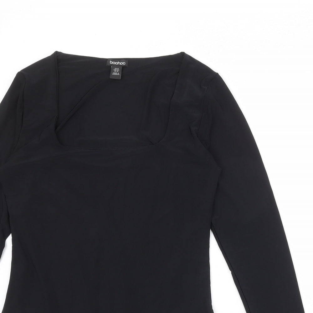 Boohoo Womens Black Polyester Bodysuit One-Piece Size 16 Snap