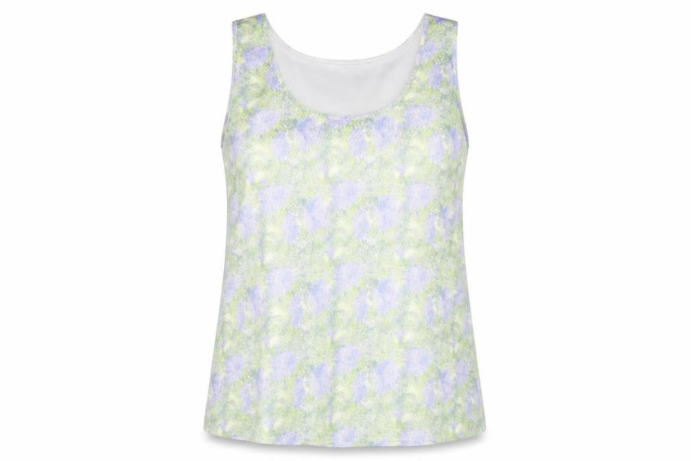 Front view of Marks & Spencer women’s multicoloured geometric polyester basic tank, size UK 8, scoop neck