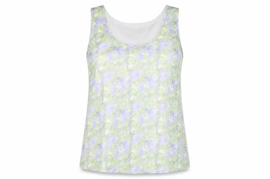 Front view of Marks & Spencer women’s multicoloured geometric polyester basic tank, size UK 8, scoop neck
