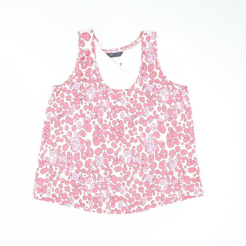 Marks and Spencer Womens Pink Animal Print Polyester Basic Tank Size 10 Round Neck