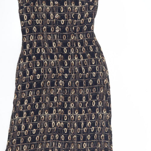 St Michael Womens Black Geometric Viscose Tank Dress Size 10 Collared Button