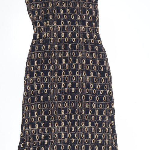 St Michael Womens Black Geometric Viscose Tank Dress Size 10 Collared Button