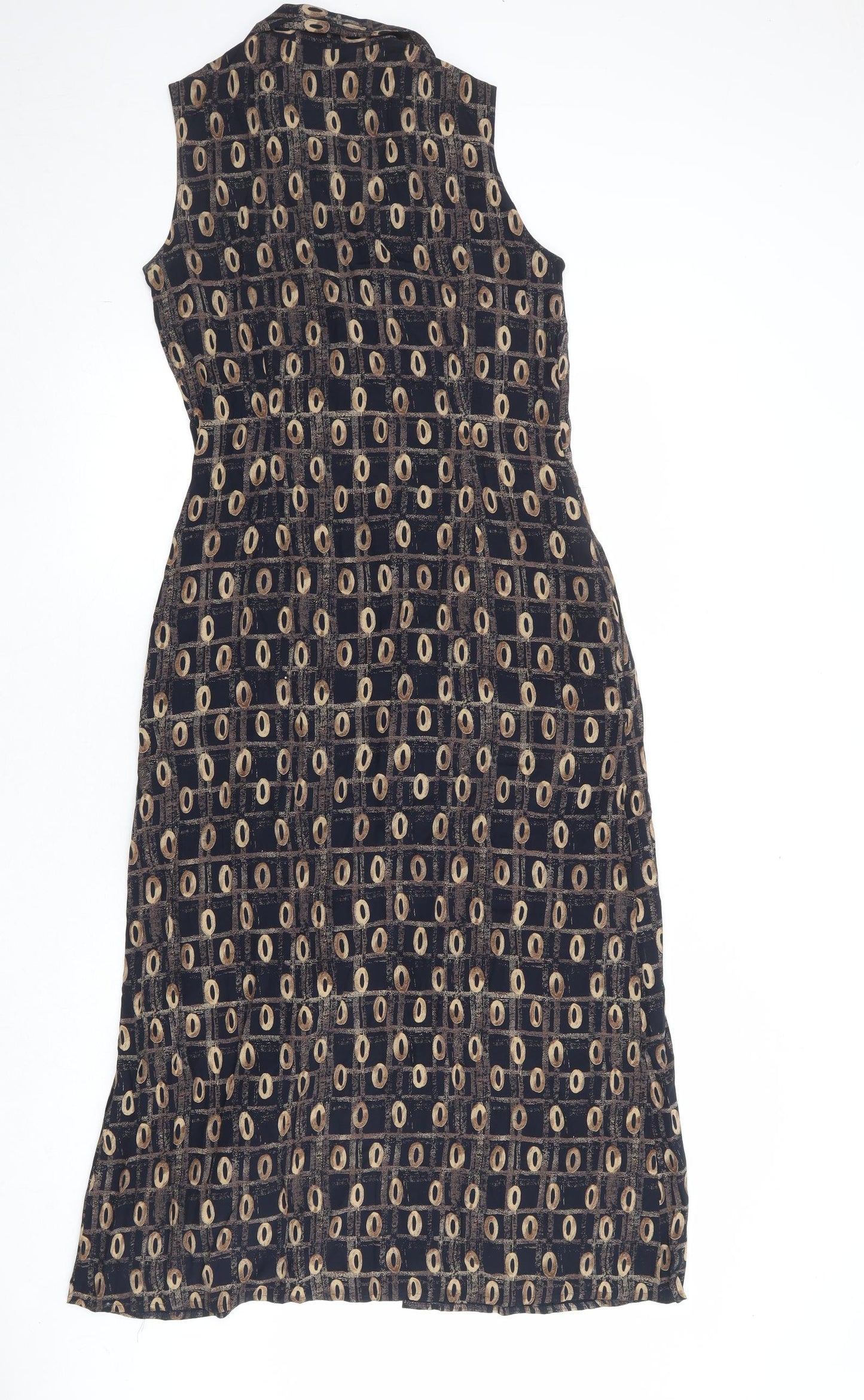 St Michael Womens Black Geometric Viscose Tank Dress Size 10 Collared Button
