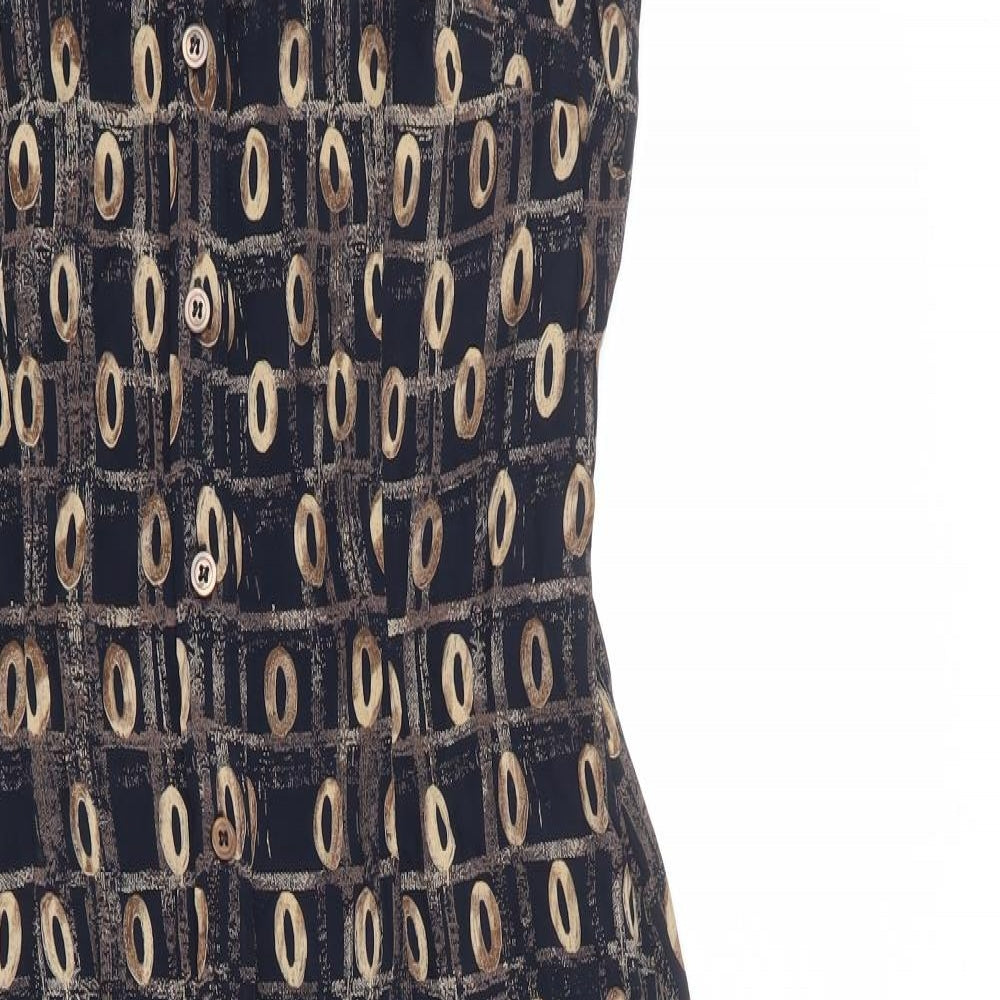 St Michael Womens Black Geometric Viscose Tank Dress Size 10 Collared Button