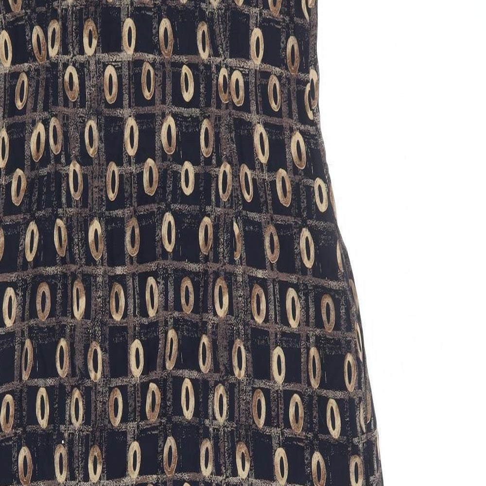 St Michael Womens Black Geometric Viscose Tank Dress Size 10 Collared Button