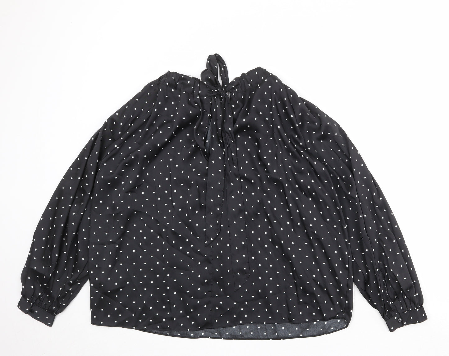 Marks and Spencer Womens Black Polka Dot Polyester Basic Blouse Size 12 Round Neck