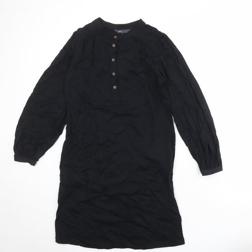 Marks and Spencer Womens Black Viscose A-Line Size 8 V-Neck Button