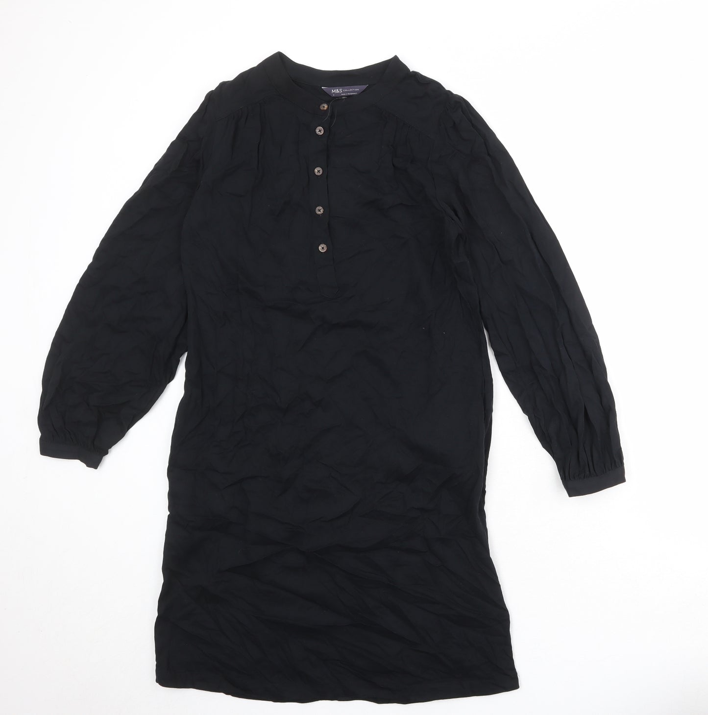 Marks and Spencer Womens Black Viscose A-Line Size 8 V-Neck Button