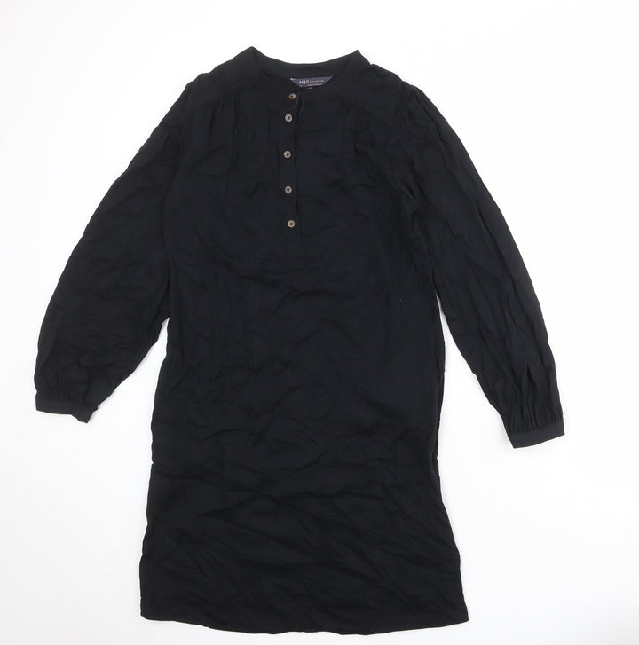 Marks and Spencer Womens Black Viscose A-Line Size 8 V-Neck Button