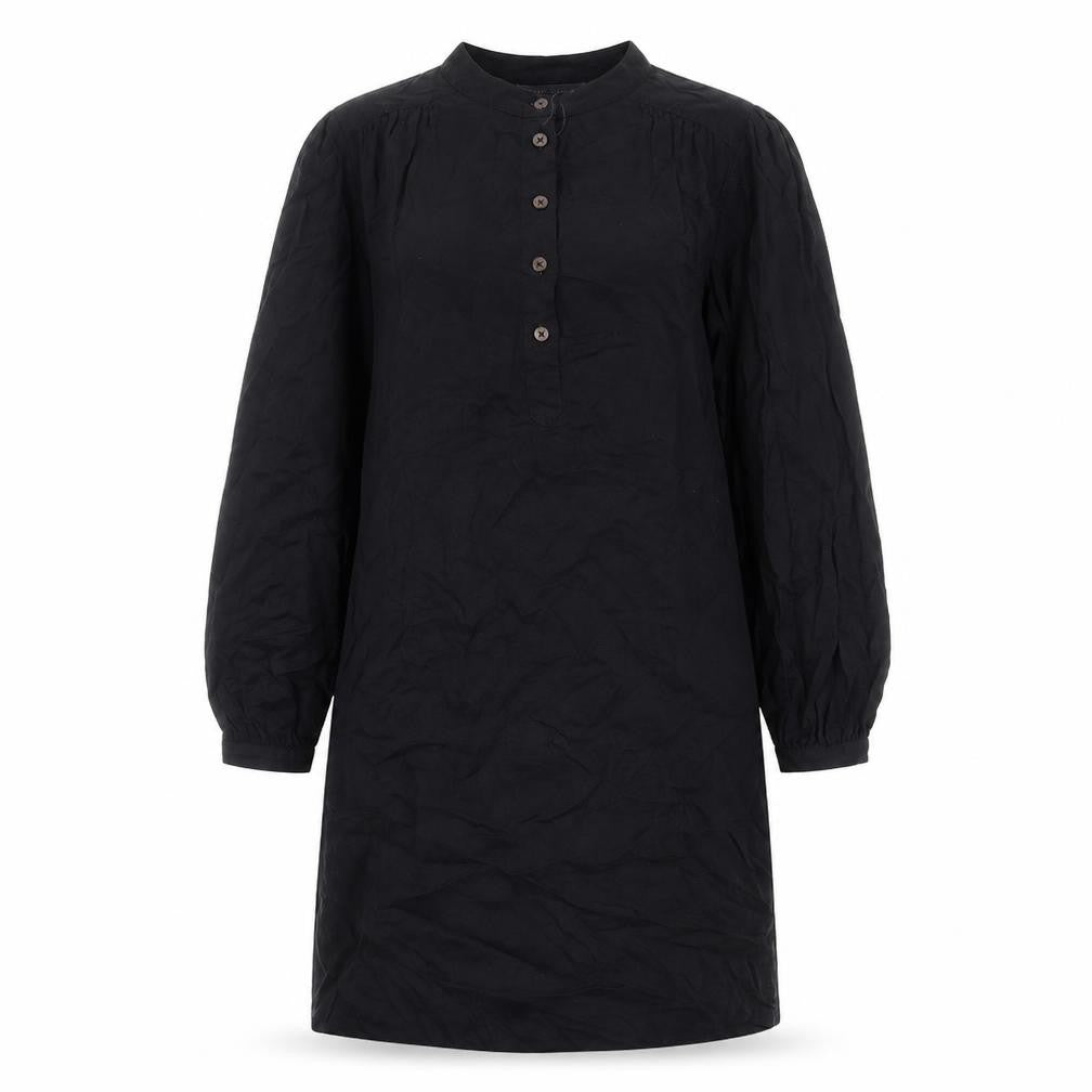 Front view of Marks & Spencer women’s black viscose a-line, size UK 8, v-neck button