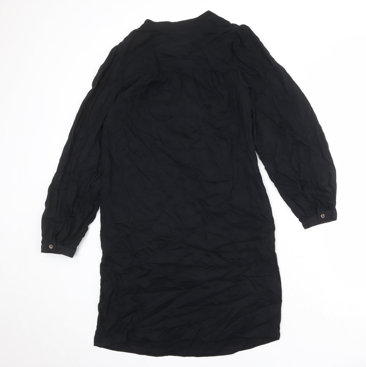 Marks and Spencer Womens Black Viscose A-Line Size 8 V-Neck Button