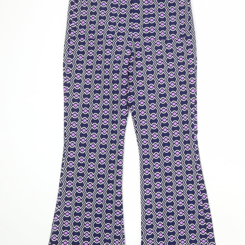 Zara Womens Blue Geometric Polyester Trousers Size M Regular Zip